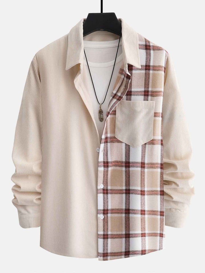 Men's Corduroy Checked Shirt Beige