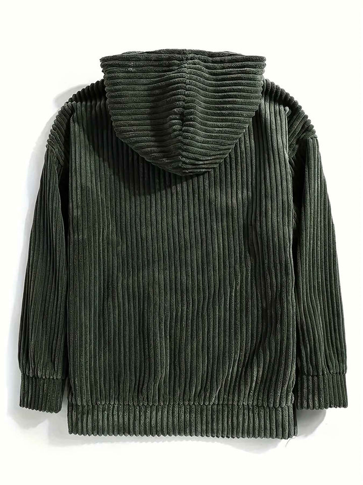 Men's Corduroy Hoodie Sweater – Relaxed Fit with Kangaroo Pocket