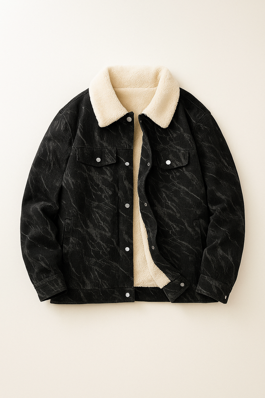 Men's Sherpa Corduroy Button-front Jacket Winter Essential Black