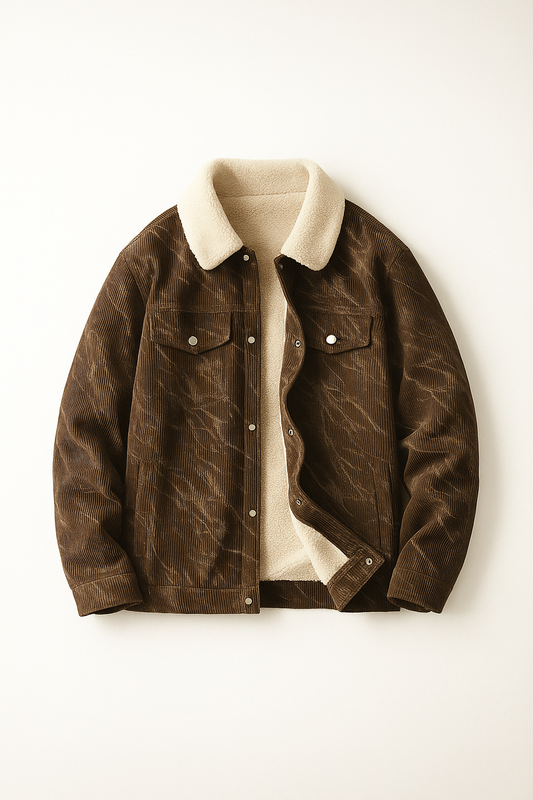 Men's Sherpa Corduroy Button-front Jacket Winter Essential Brown