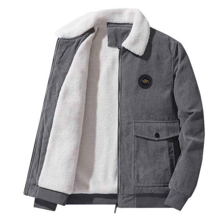 Men's Corduroy Jacket – Loose Fit with Wool Lining – Casual Style Grey