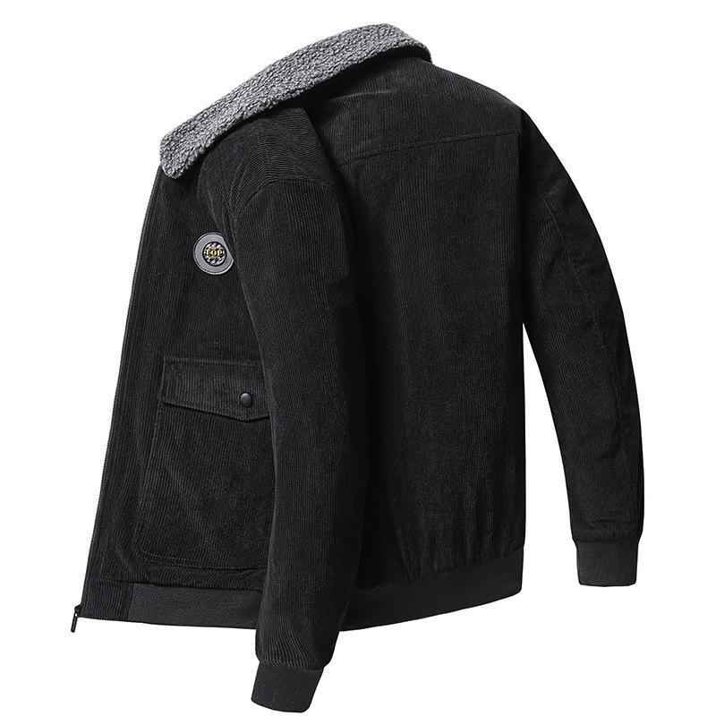 Men's Corduroy Jacket – Loose Fit with Wool Lining – Casual Style Black