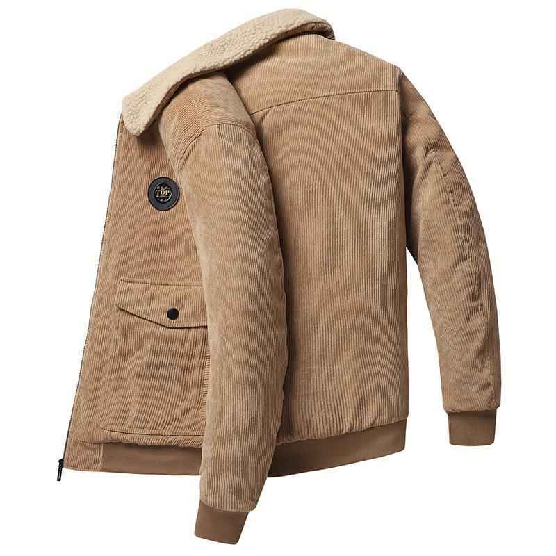 Men's Corduroy Jacket – Loose Fit with Wool Lining – Casual Style Khaki