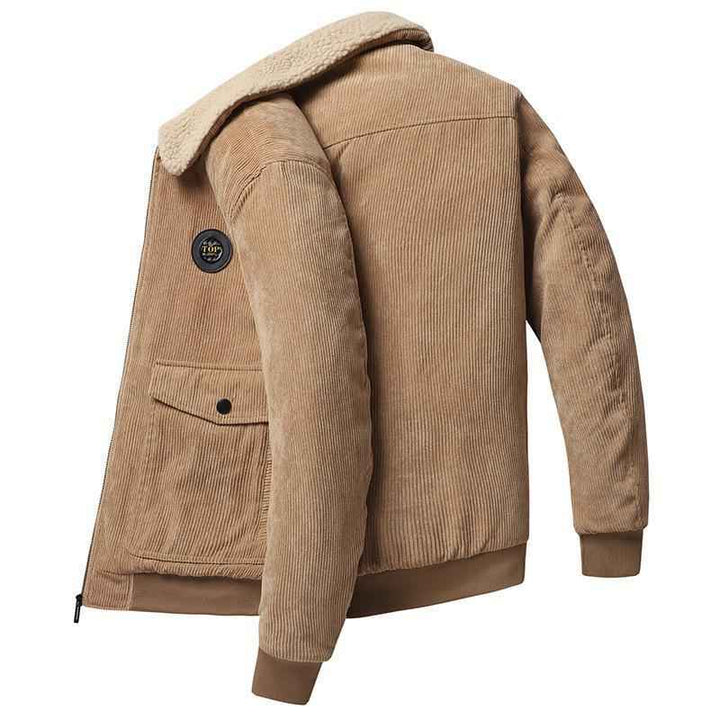 Men's Corduroy Jacket – Loose Fit with Wool Lining – Casual Style Khaki