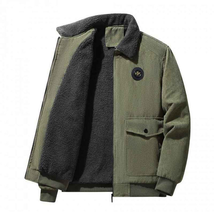 Men's Corduroy Jacket – Loose Fit with Wool Lining – Casual Style Army Green