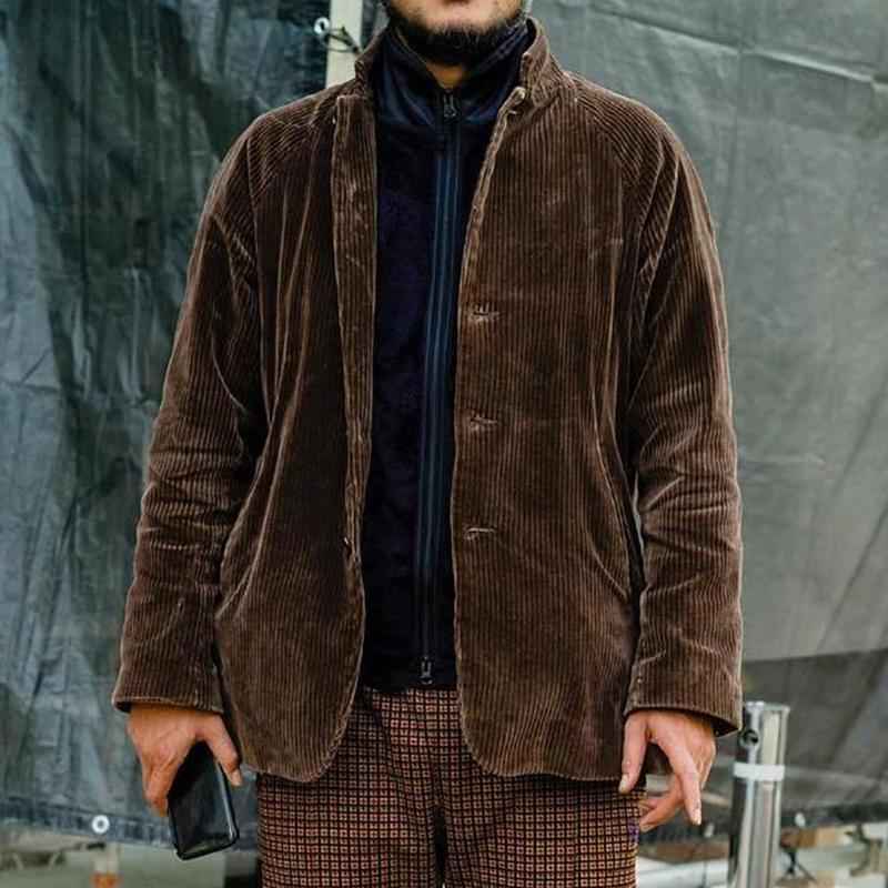 Men's Corduroy Jacket – Relaxed Fit – Hip Length – Button Closure – Casual Layering Brown