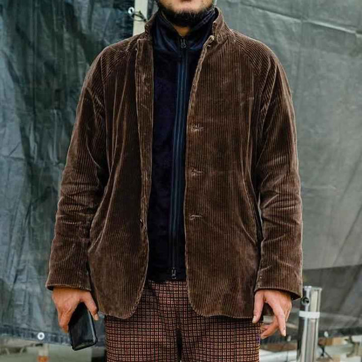 Men's Corduroy Jacket – Relaxed Fit – Hip Length – Button Closure – Casual Layering Brown