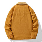 Men's Corduroy Textured Chest Pocket Button Front Pockets Solid Jacket