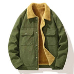 Men's Corduroy Textured Chest Pocket Button Front Pockets Solid Jacket Green