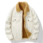 Men's Corduroy Textured Chest Pocket Button Front Pockets Solid Jacket White