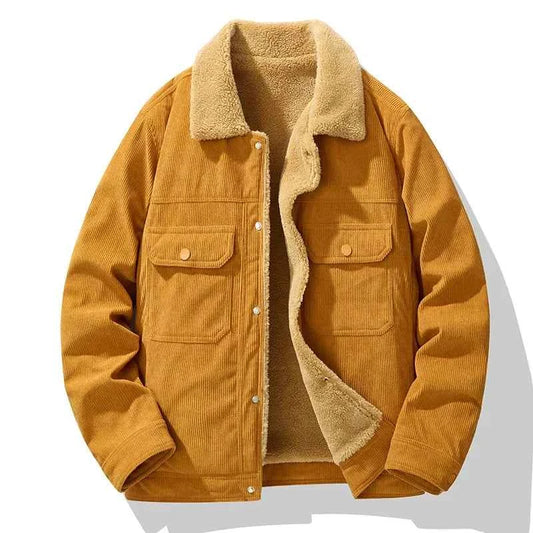 Men's Corduroy Textured Chest Pocket Button Front Pockets Solid Jacket Khaki