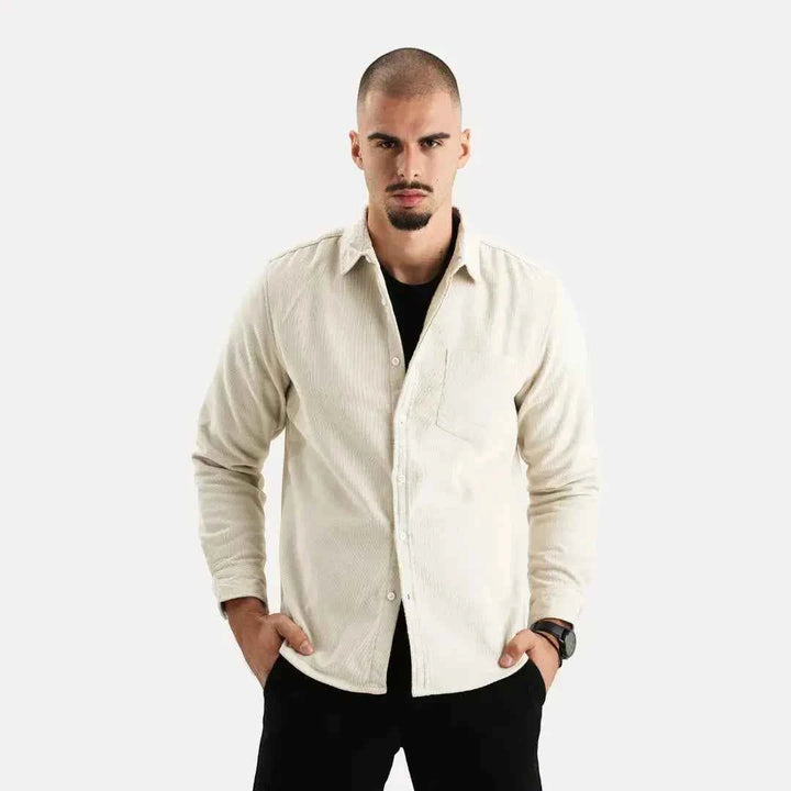 Men's Corduroy Long Sleeve Shirt White