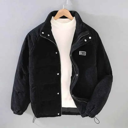 Men's Corduroy Jacket Regular Pockets Khaki Winter Ribbed Trim Black