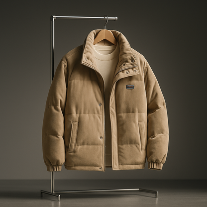 Men's Corduroy Jacket Regular Pockets Khaki Winter Ribbed Trim