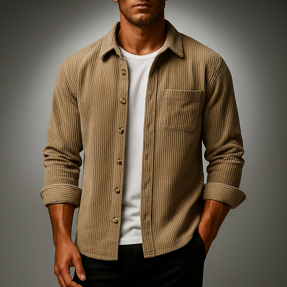 Men's Corduroy Shirt - Étoile Style Khaki