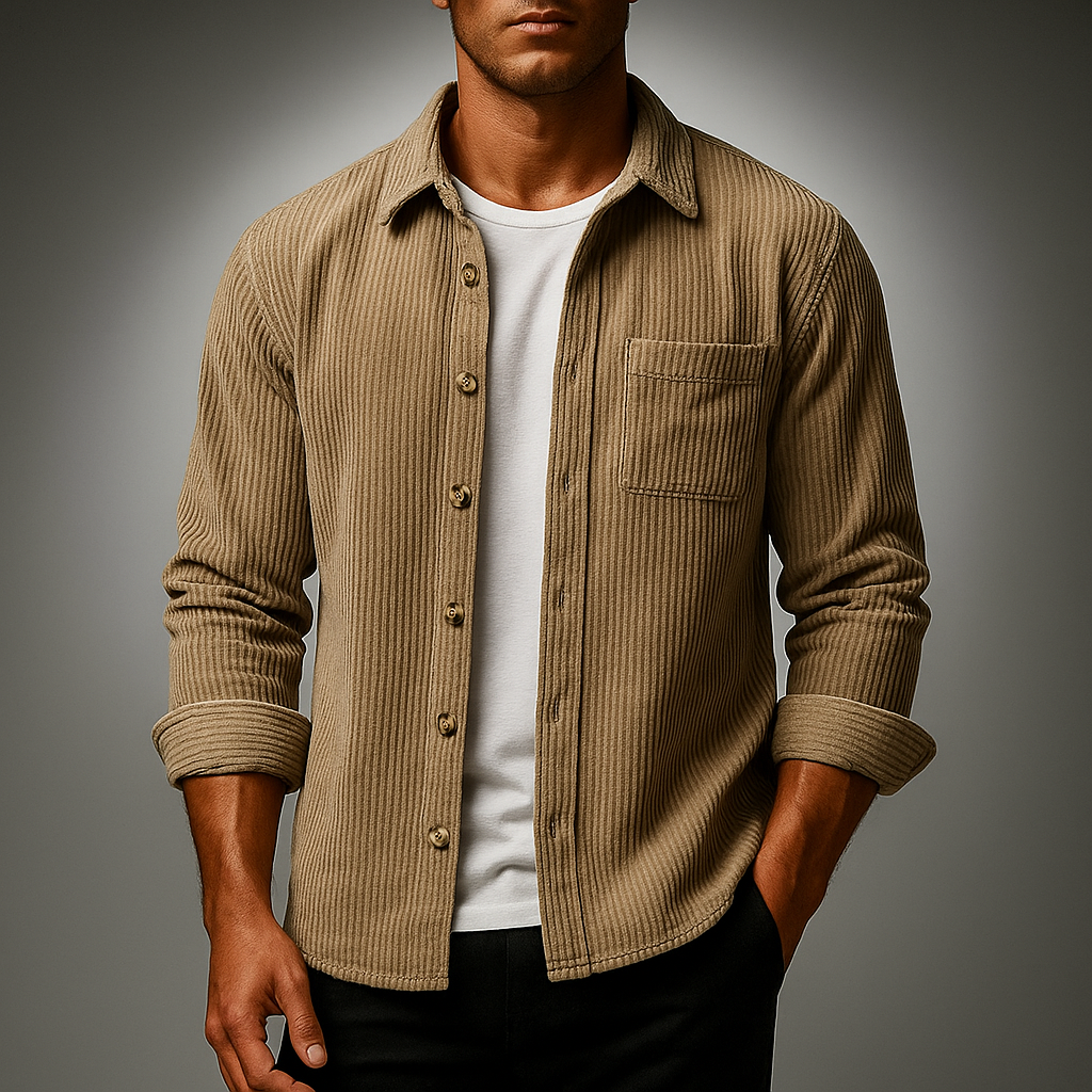 Men's Corduroy Shirt - Étoile Style Khaki