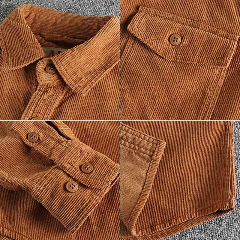 Men's Corduroy Shirt - Regular Fit - Long Sleeve - Button Closure - Chest Pockets