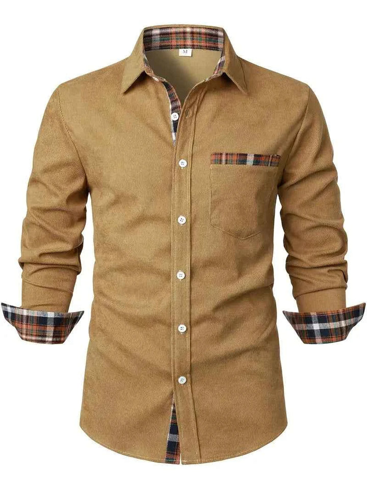 Men's Corduroy Shirt - Stylish & Comfortable Khaki