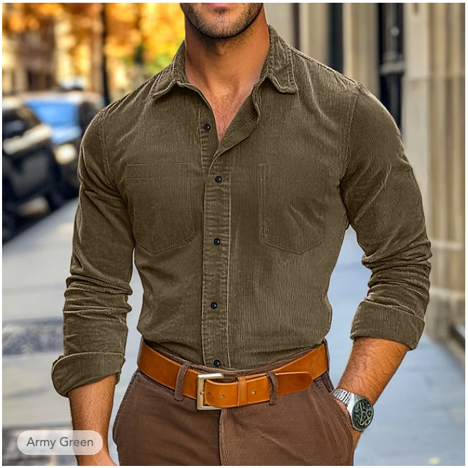 Men's Corduroy Shirt for Autumn & Winter Green