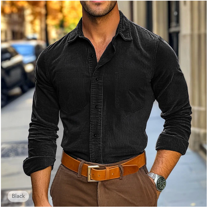 Men's Corduroy Shirt for Autumn & Winter Black