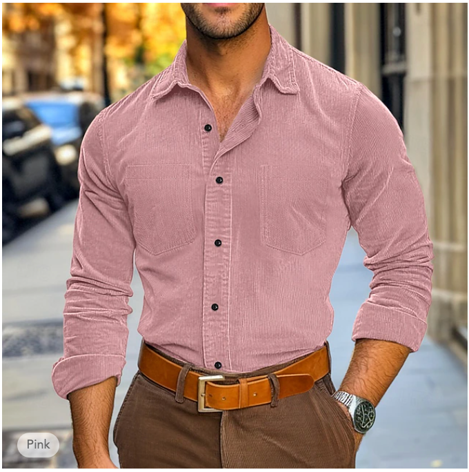 Men's Corduroy Shirt for Autumn & Winter Pink