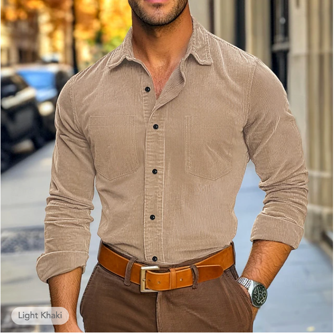 Men's Corduroy Shirt for Autumn & Winter Beige