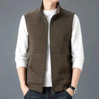 Men's Cotton Blend Zip-up Textured Knit Vest Winter Essential Brown
