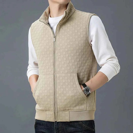 Men's Cotton Blend Zip-up Textured Knit Vest Winter Essential