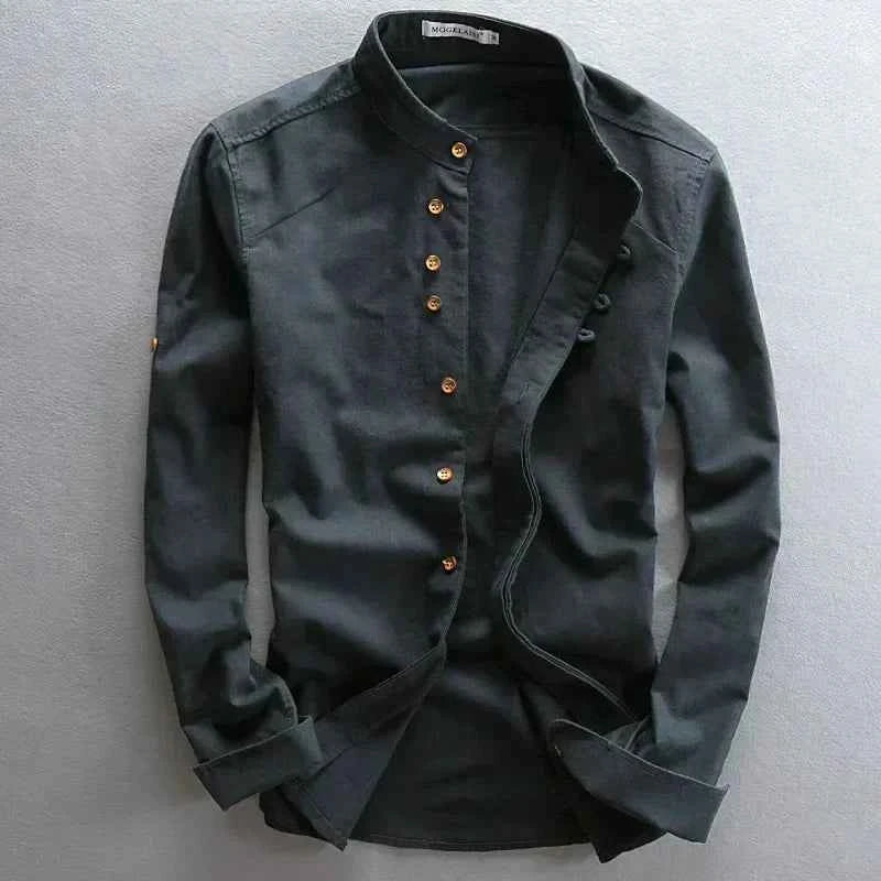 Men's Cotton-Linen Casual Shirt Navy blue