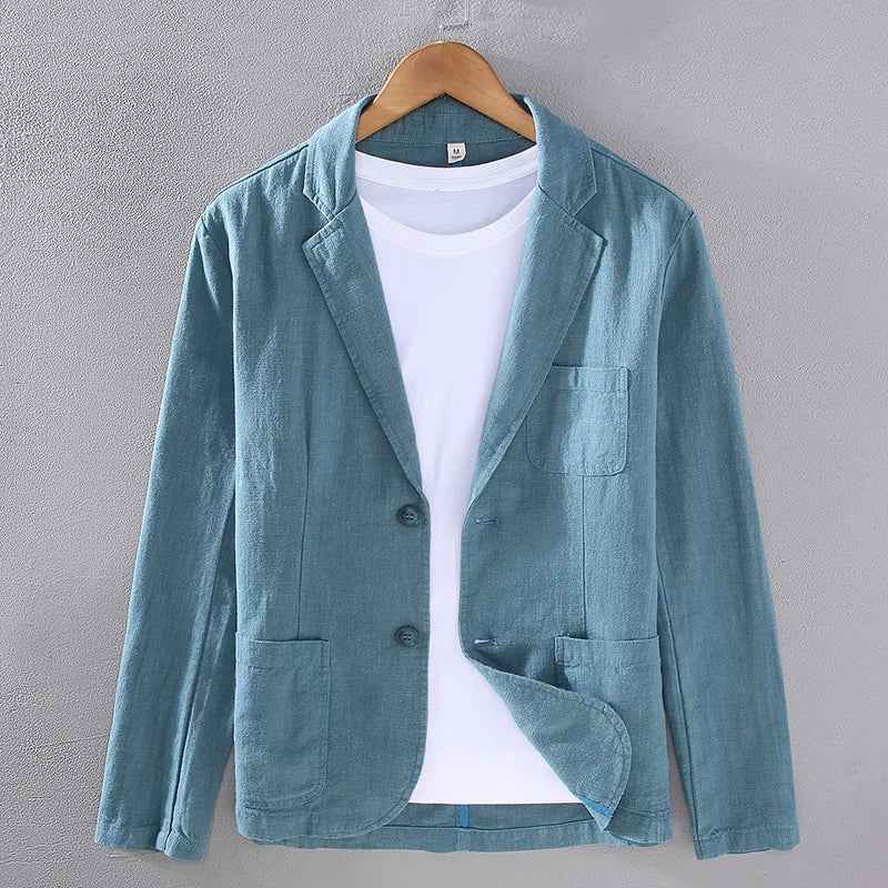 Men's Cotton-Linen Wellington Blazer Tropical Blue