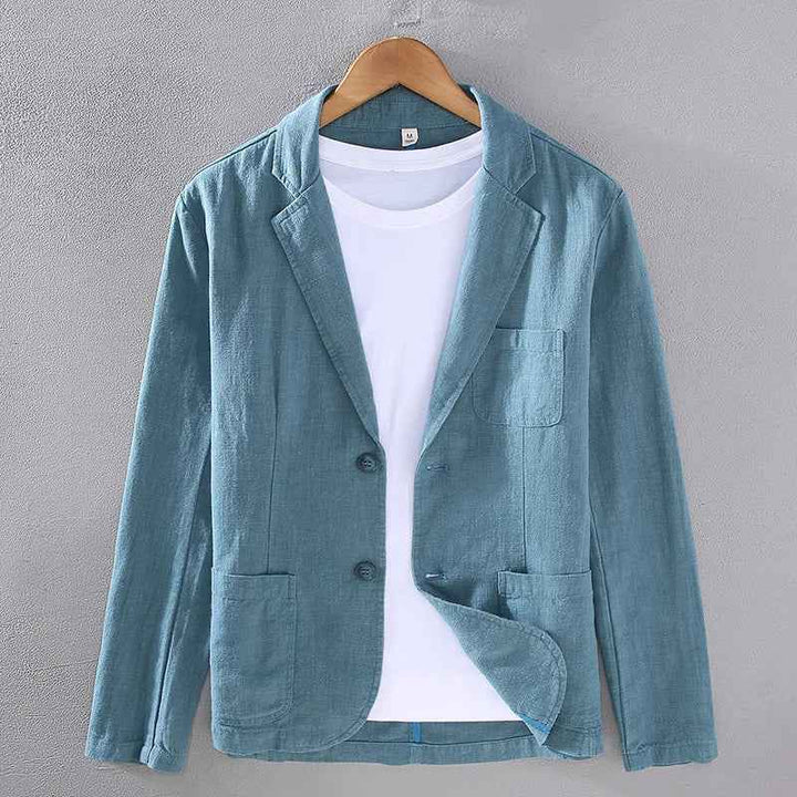 Men's Cotton-Linen Wellington Blazer Tropical Blue