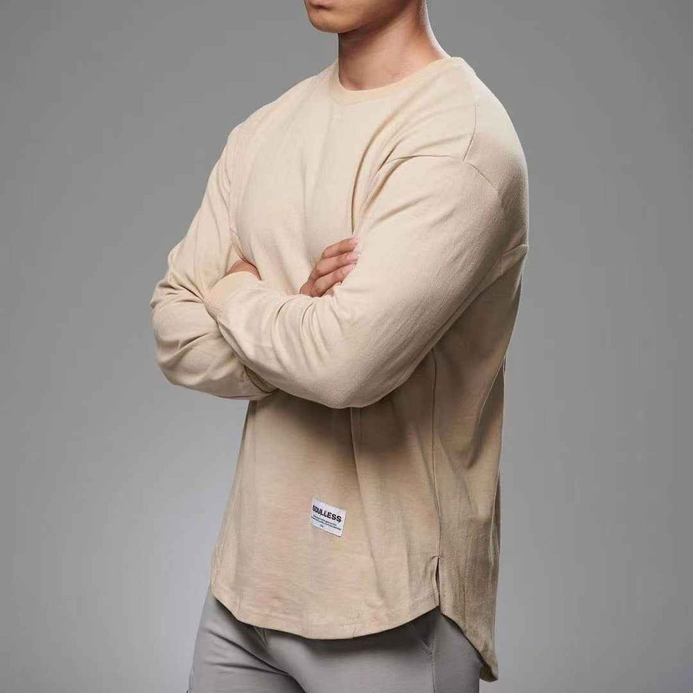 Men's Cotton Long Sleeve Shirt – Regular Fit – Round Neck – Ribbed Cuffs Khaki
