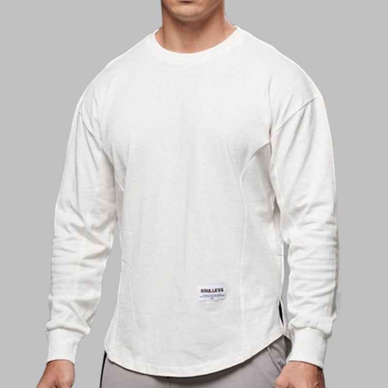 Men's Cotton Long Sleeve Shirt – Regular Fit – Round Neck – Ribbed Cuffs White
