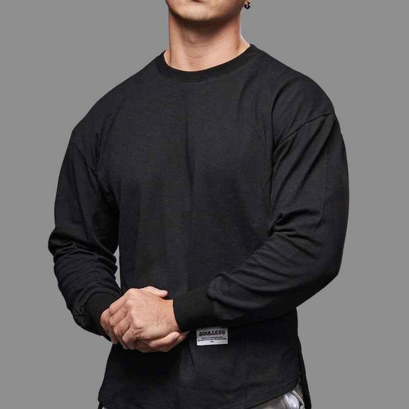 Men's Cotton Long Sleeve Shirt – Regular Fit – Round Neck – Ribbed Cuffs Black