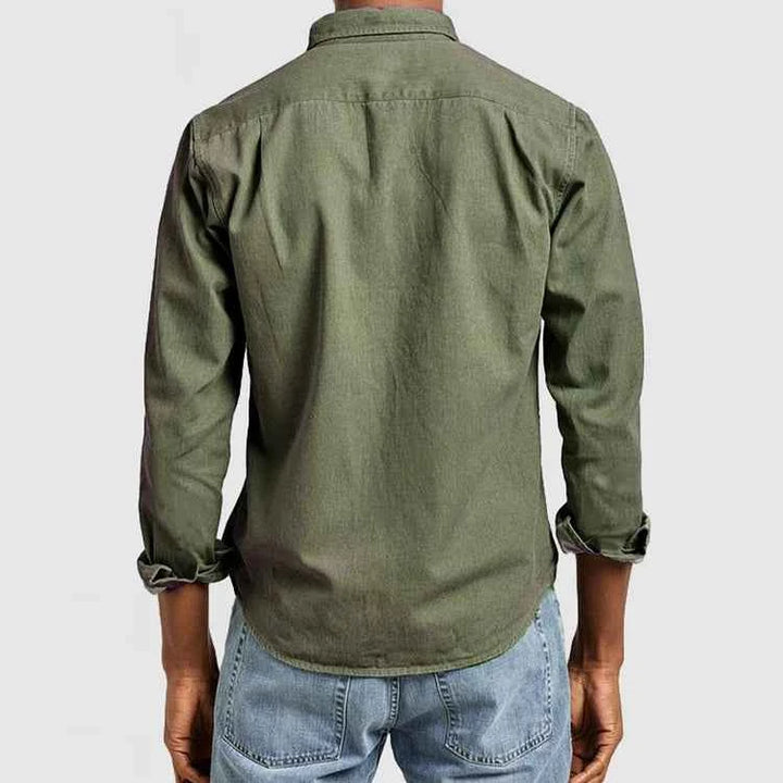 Men's Cotton Long Sleeve Shirt with Chest Pocket - Regular Fit