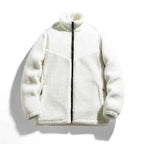 Men's Polyester Zip-front Stand Collar Jacket Winter Essential White
