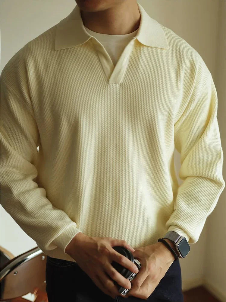 Men's Cozy Knit Polo Sweater Apricot