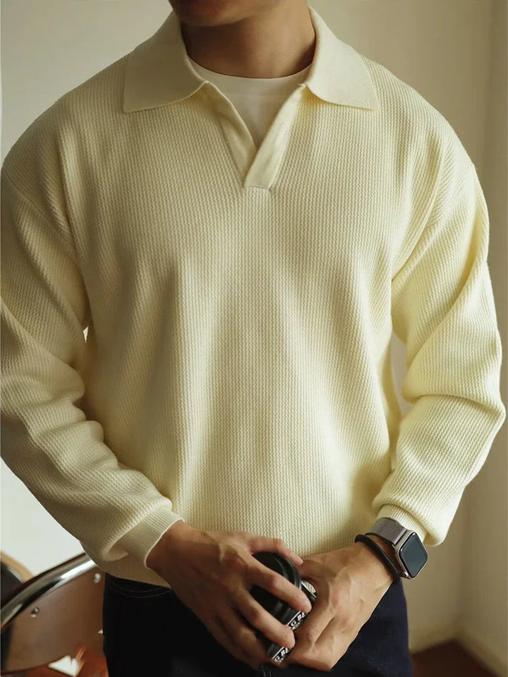 Men's Cozy Knit Polo Sweater Apricot
