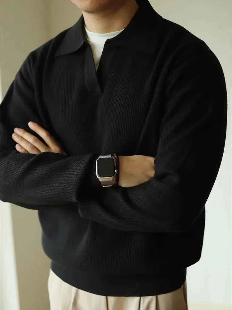 Men's Cozy Knit Polo Sweater Black