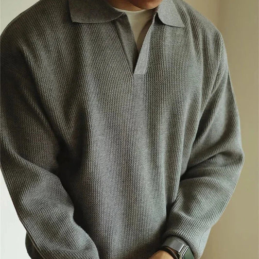Men's Knit Relaxed Fit Collar Solid Grey Winter Sweater Grey