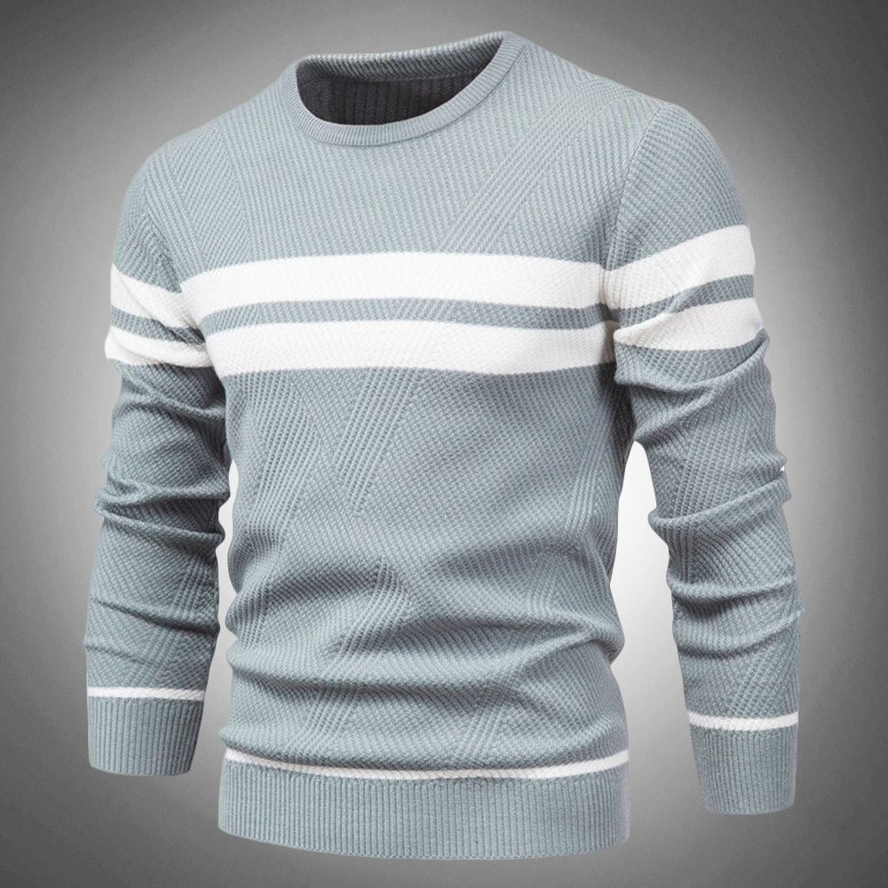 Men's Cotton Sweater Slim Fit Ribbed Trim Blue Winter Black