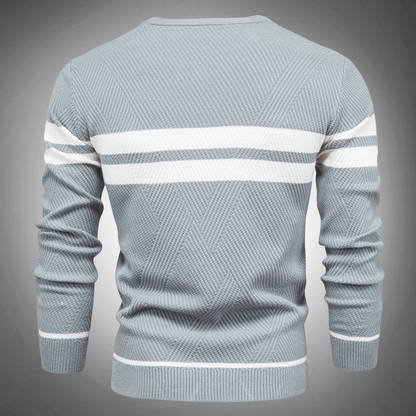 Men's Cotton Sweater Slim Fit Ribbed Trim Blue Winter Black