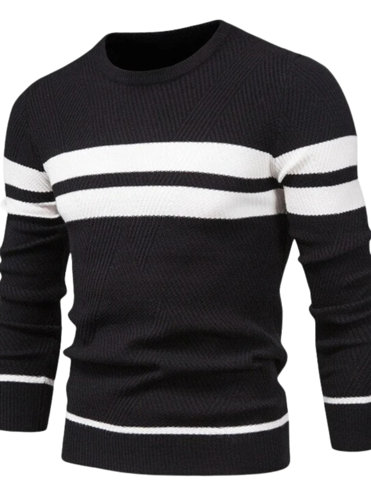 Men's Cotton Sweater Slim Fit Ribbed Trim Blue Winter Black Black