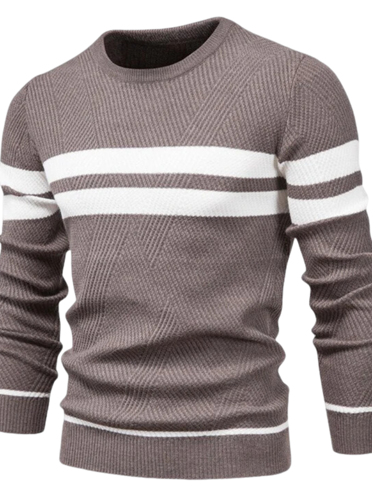 Men's Cotton Sweater Slim Fit Ribbed Trim Blue Winter Black Brown
