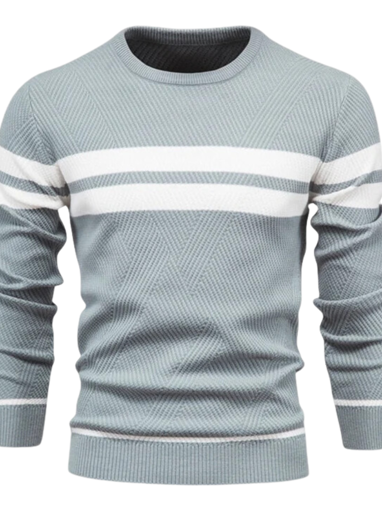 Men's Cotton Sweater Slim Fit Ribbed Trim Blue Winter Black Blue