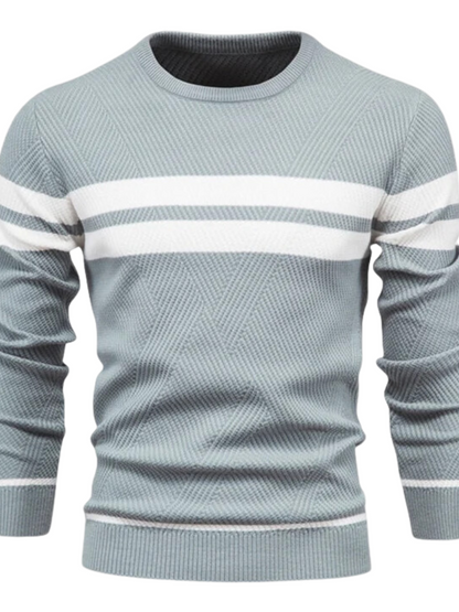 Men's Cotton Sweater Slim Fit Ribbed Trim Blue Winter Black Blue