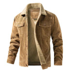 Men's Sherpa Corduroy Lined Solid Dark Brown Winter Jacket Camel Brown