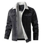 Men's Sherpa Corduroy Lined Solid Dark Brown Winter Jacket Gray