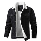 Men's Sherpa Corduroy Lined Solid Dark Brown Winter Jacket Black