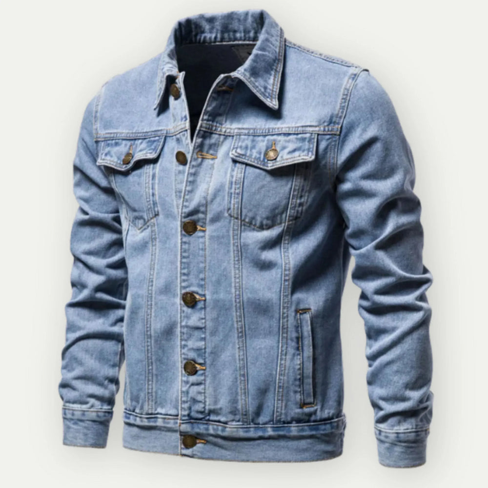 Men's Denim Trucker Jacket – Tailored Fit with Metal Buttons & Pockets Blue